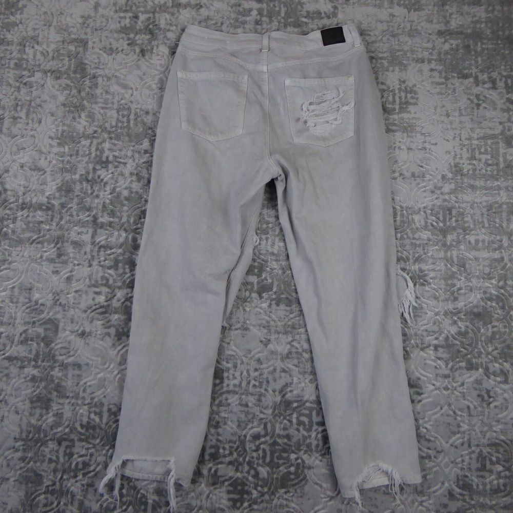 American Eagle Mom Jeans Size 12 Gray Light Wash Stretch Destroyed Distressed - Picture 6 of 16
